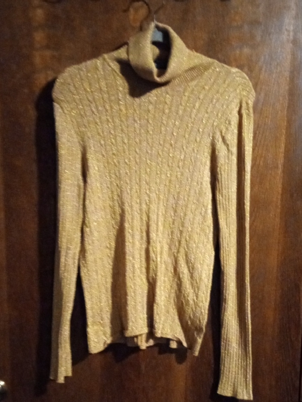 Evan Picone Metallic Gold Ribbed Turtleneck Sweater